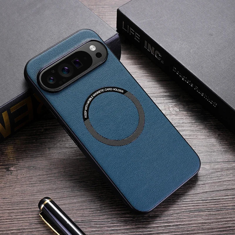 For Google Pixel 10 Pro XL Magsafe Magnetic Wireless Charging Case For Pixe 9 Pro XL 8 Pro PU Leather Shockproof Soft Cover