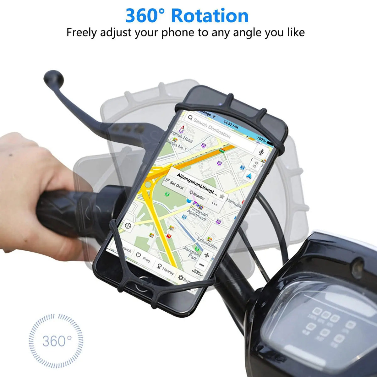 Universal Bike Phone Mount, 360° Rotatable Silicone Holder for 4.7–6.8' Phones, Compatible with IPhone/Samsung Easy Install