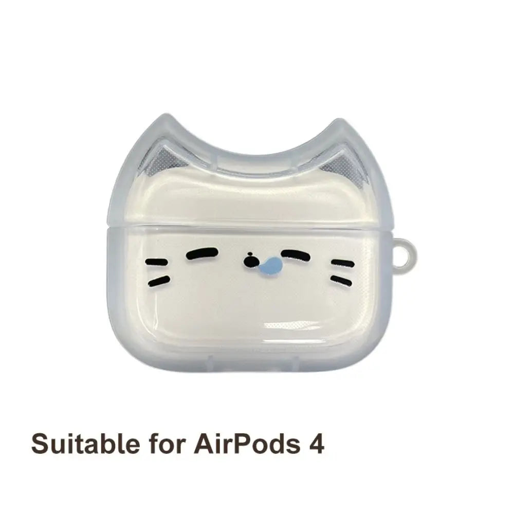 For Anti-Fall Sleepy Cat Earphone Case Dustproof Shockproof Headphone Protective Case with Keyring for Airpods 4 3 2 1/ Pro/Pro2