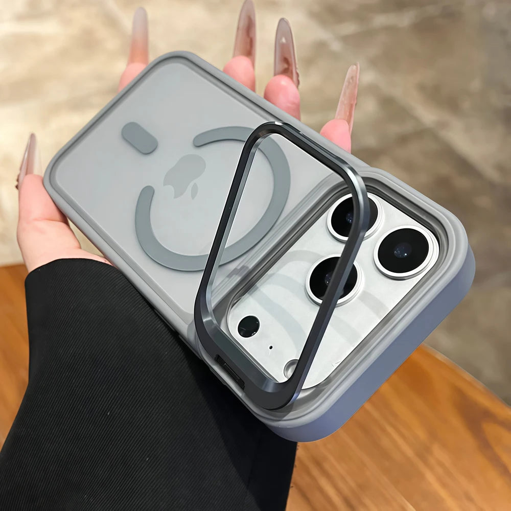 Matte Translucent Case For iPhone 18 17 16 15 14 13 12 Pro Max for Magsafe Mag Safe Charge Anti-fingerprint Stand Holder Cover