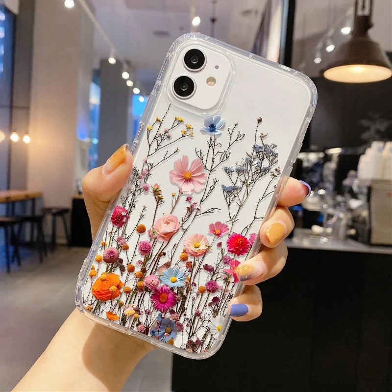 Flower Phone Case For iPhone 17 Case iPhone 15 13 14 18 11 12 16 Pro Max 7 8 Plus 13 Mini XR SE Soft Silicone Transparent Cover