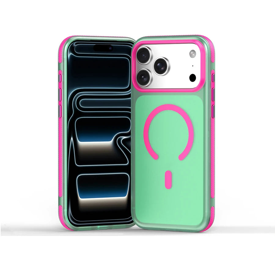 Dopamine Color Block Magnetic Phone Case for iPhone 17/17 Pro Max,16 Pro, 15 14, 13 Translucent Matte Full-Coverage Shockproof Cover with Raised Camera Protection, Compatible with MagSafe Wireless Charging