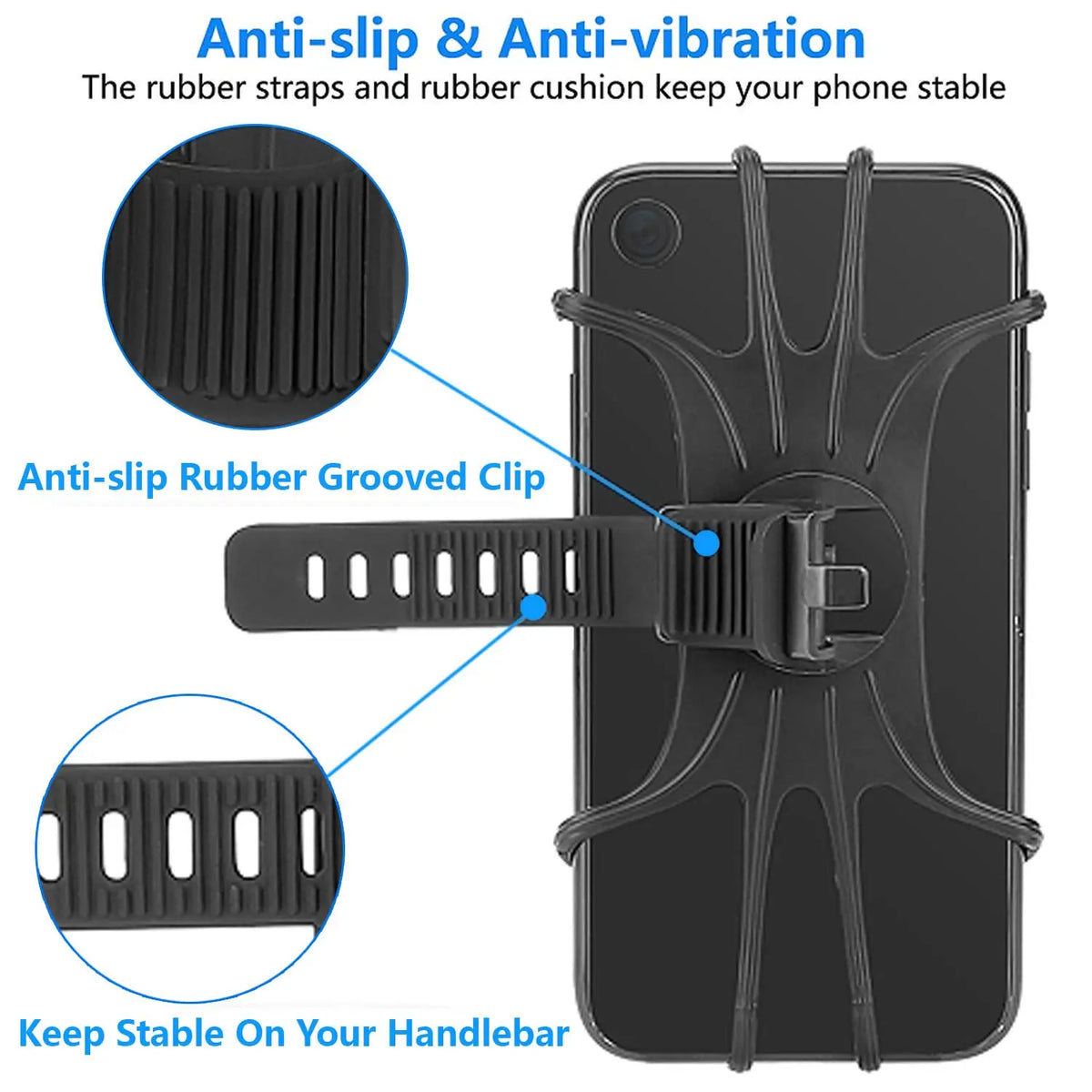 Universal Bike Phone Mount, 360° Rotatable Silicone Holder for 4.7–6.8' Phones, Compatible with IPhone/Samsung Easy Install