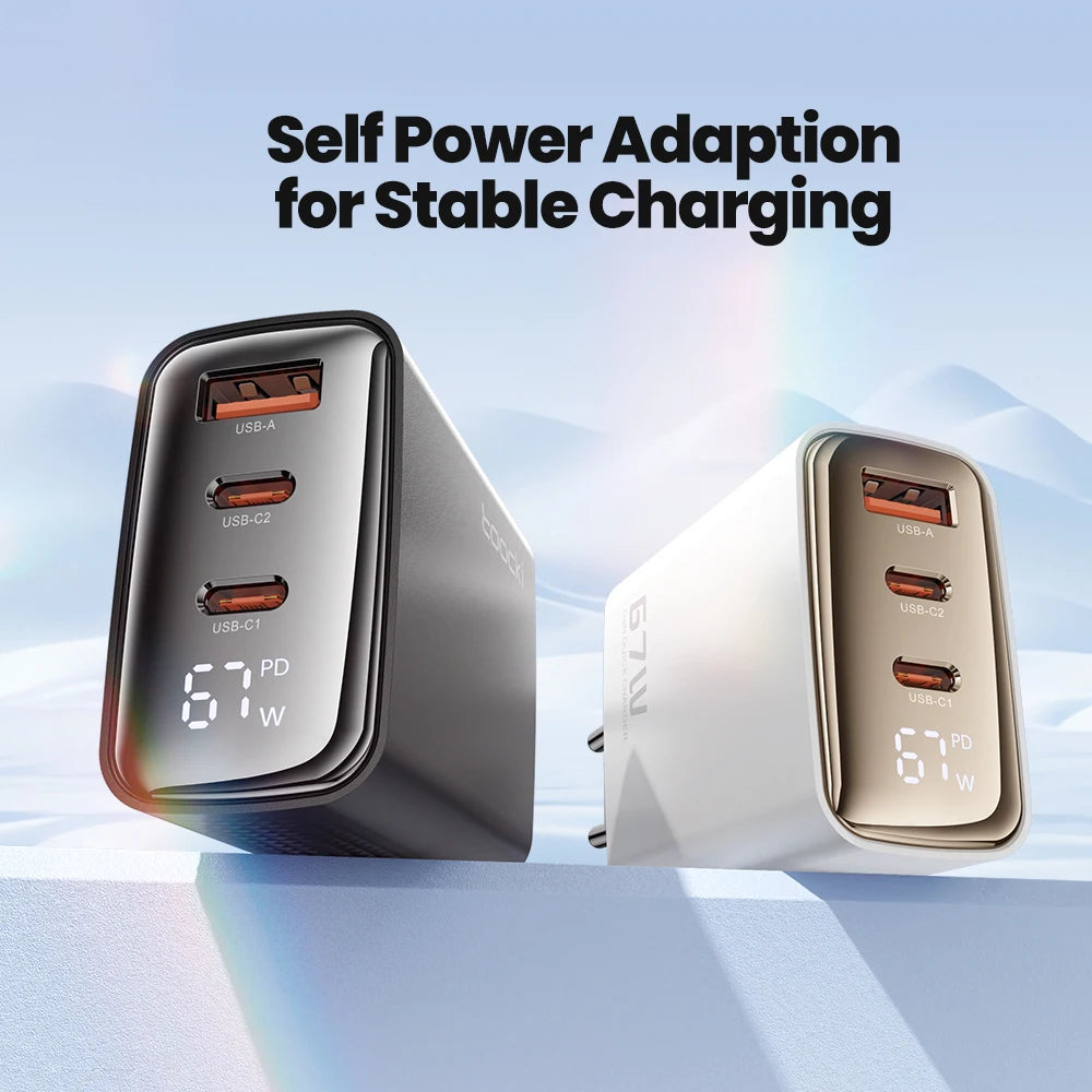 Toocki GaN USB C Charger 33W/67W Digital Display PD QC Fast Charging 40W Type C Phone Charger for iPhone 17 16 15 Samsung Xiaomi