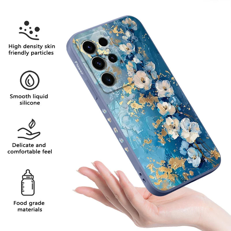 Gold Leaf Flower Phone Case For Samsung Galaxy S25 FE S24 S23 S22 S21 S20 S10 S10E Ultra Plus FE Note 20 Ultra Plus Cover