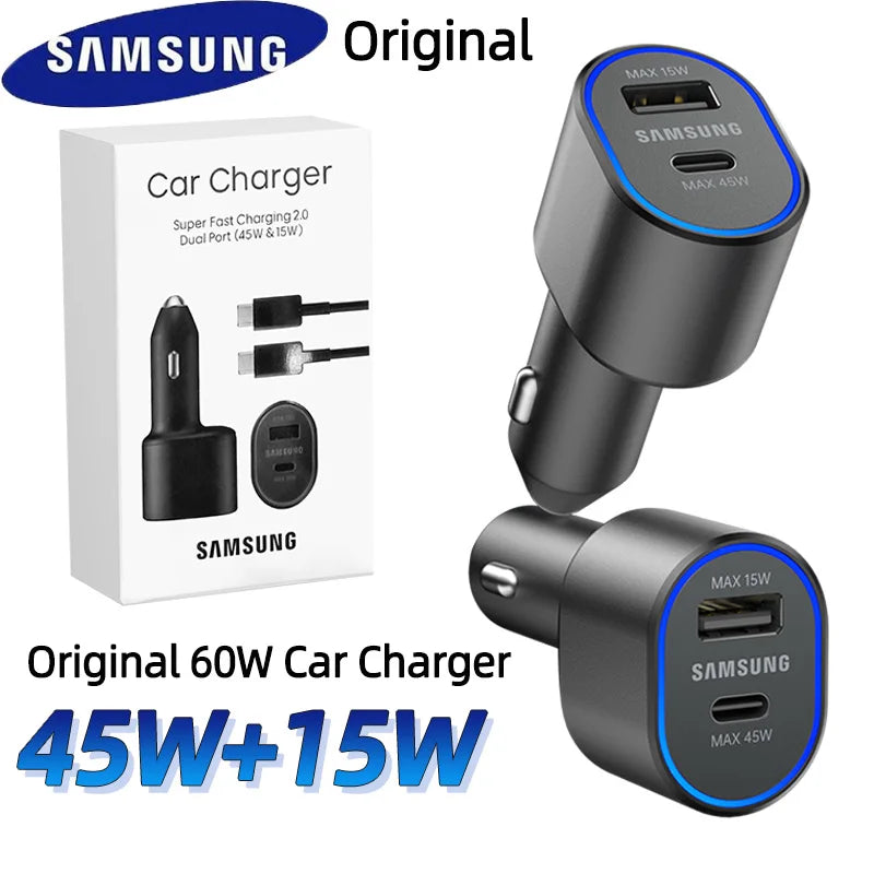 Original SAMSUNG Car Charger Type C 60w 45w 15w PD Auto Cargador Fast Charging Cable Samsung Galaxy S26 S25 S24 S23 Z Fold 8 7 6