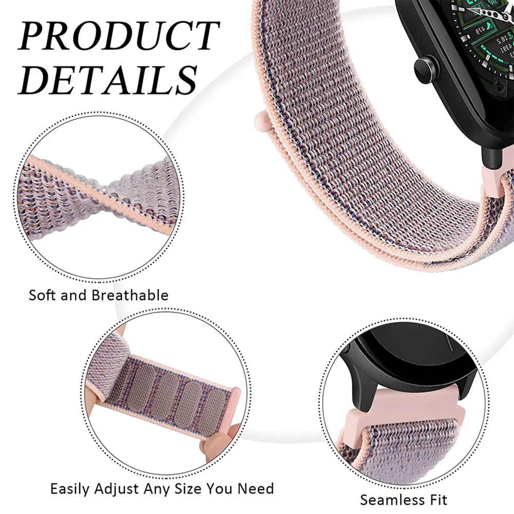 20mm 22mm Band For Samsung Galaxy Watch 6/5/4/5pro/4/6 Classic/active 2 Nylon loop sport bracelet huawei watch GT 4-2-2e-3 Strap