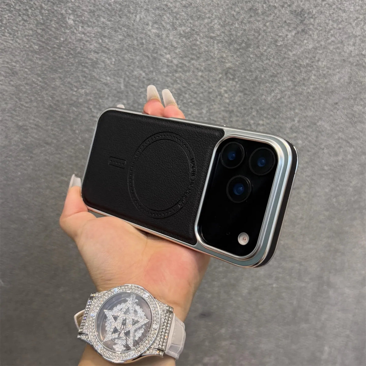Luxury Leather Magnetic Phone Case for iPhone 17 16 15 Pro Max Plating Frame Original Business Magnets Charging Shockproof Cover