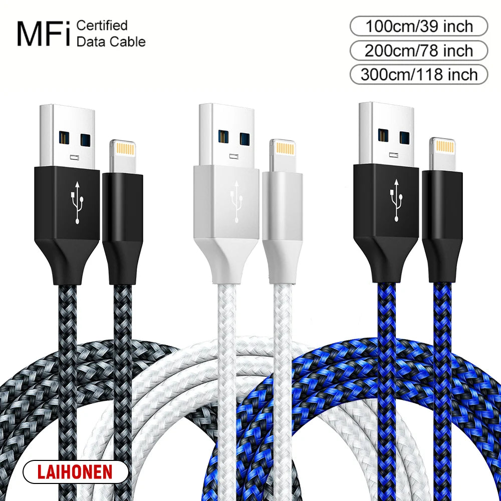 1m 2m 3m Fast Charging USB Cable for iPhone 11 12 13 14 Pro XS Max XR X 6S 7 8 Plus SE Nylon Braided Wire USB Charger Data Cable