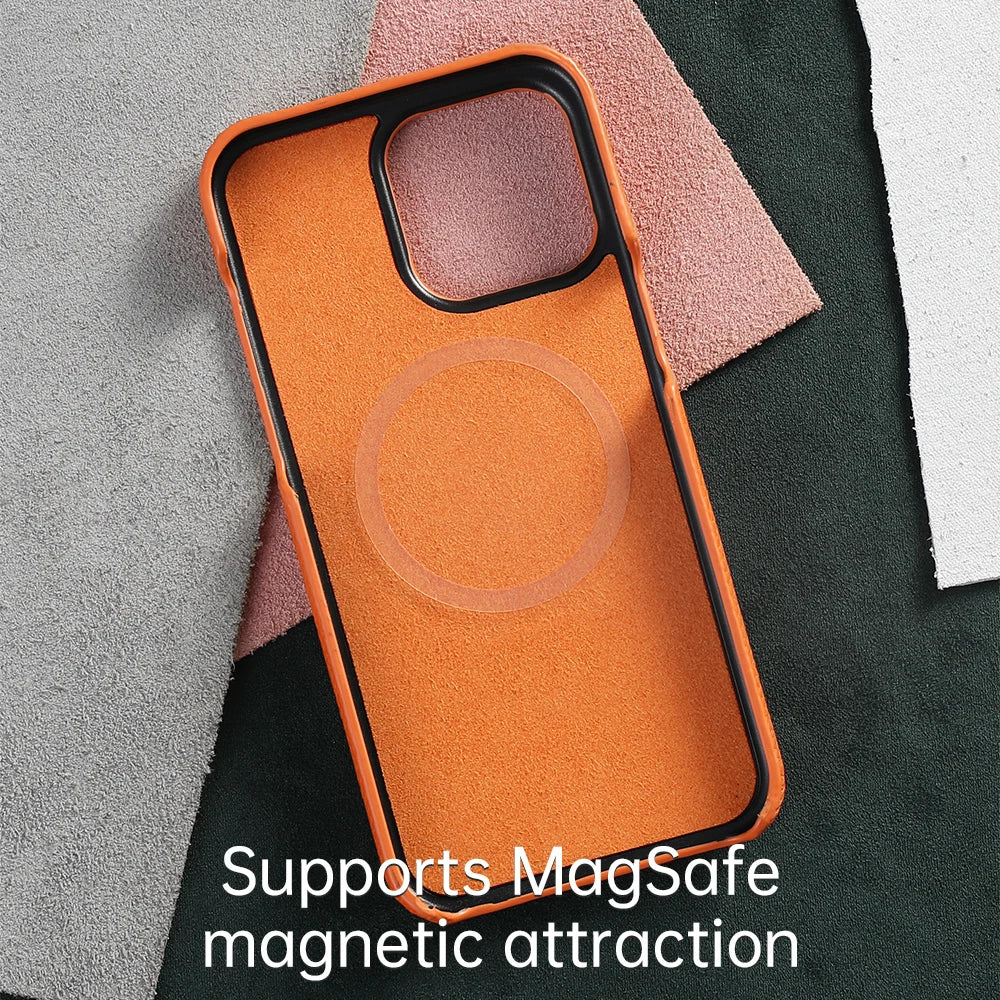 LANGSIDI Natural Cowhide Leather for Magsafe Case for iPhone 16 15 17 18 Pro Max 15Pro 16Pro Luxury Magnetic Phone Back Cover