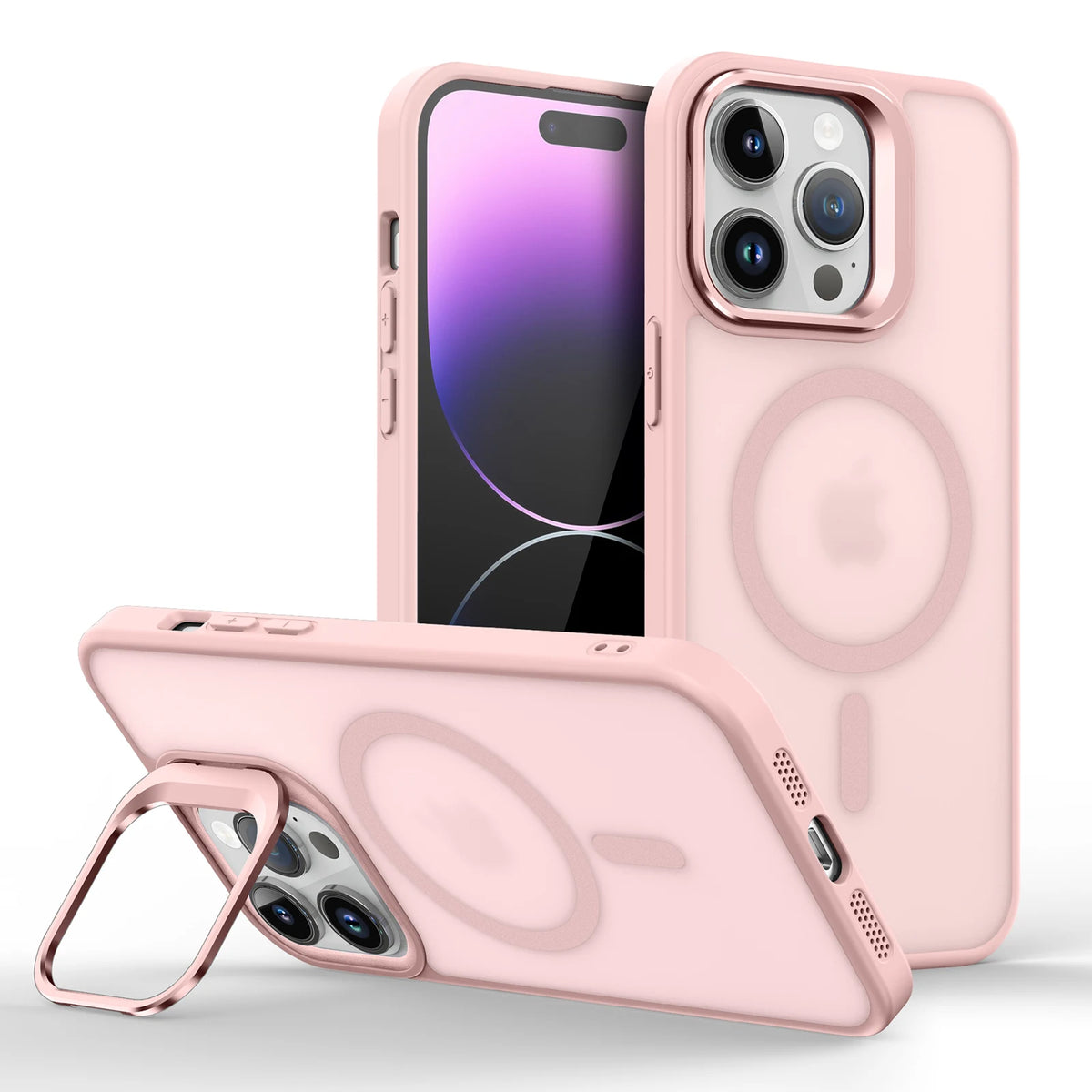 Magnetic Luxury Lens Metal Ring Stand Phone Case For iPhone 15 14 13 12 11 Pro Max Translucent For Magsafe Wireless Charge Cover