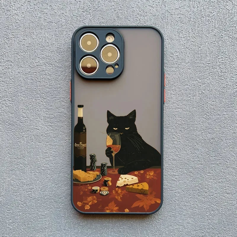 Luxury Funny Cartoon Black Cat Phone Case For iPhone 17 16 15 14 13 12 11 Pro Max Mini 7 8 Plus SE Shockproof Matte Hard Cover