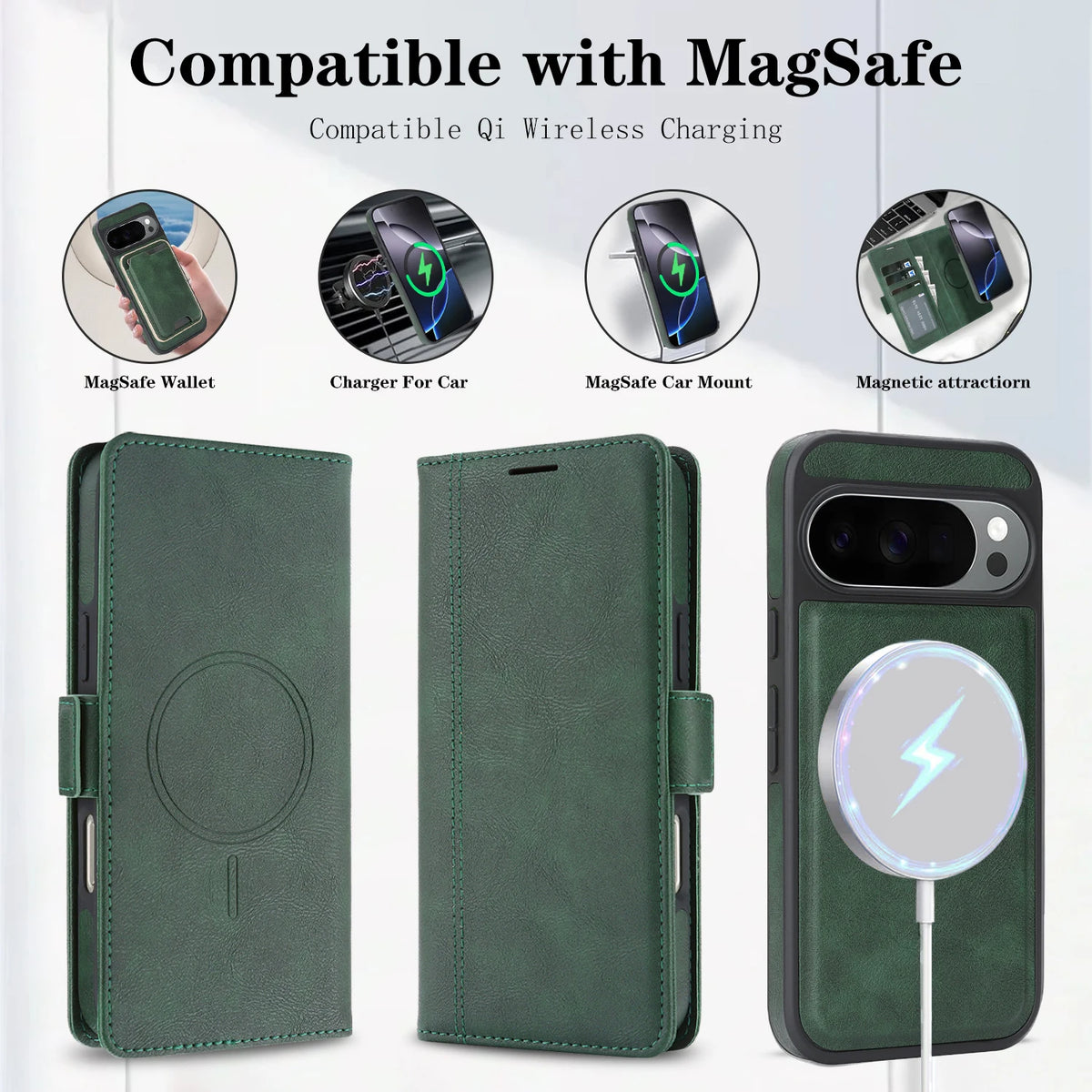 Wireless Charging Magnetic Phone Case For Google Pixel 10Pro XL 9Pro 10 9 9A Magsafe Wallet Case Phone Cover Cash Cards Slot