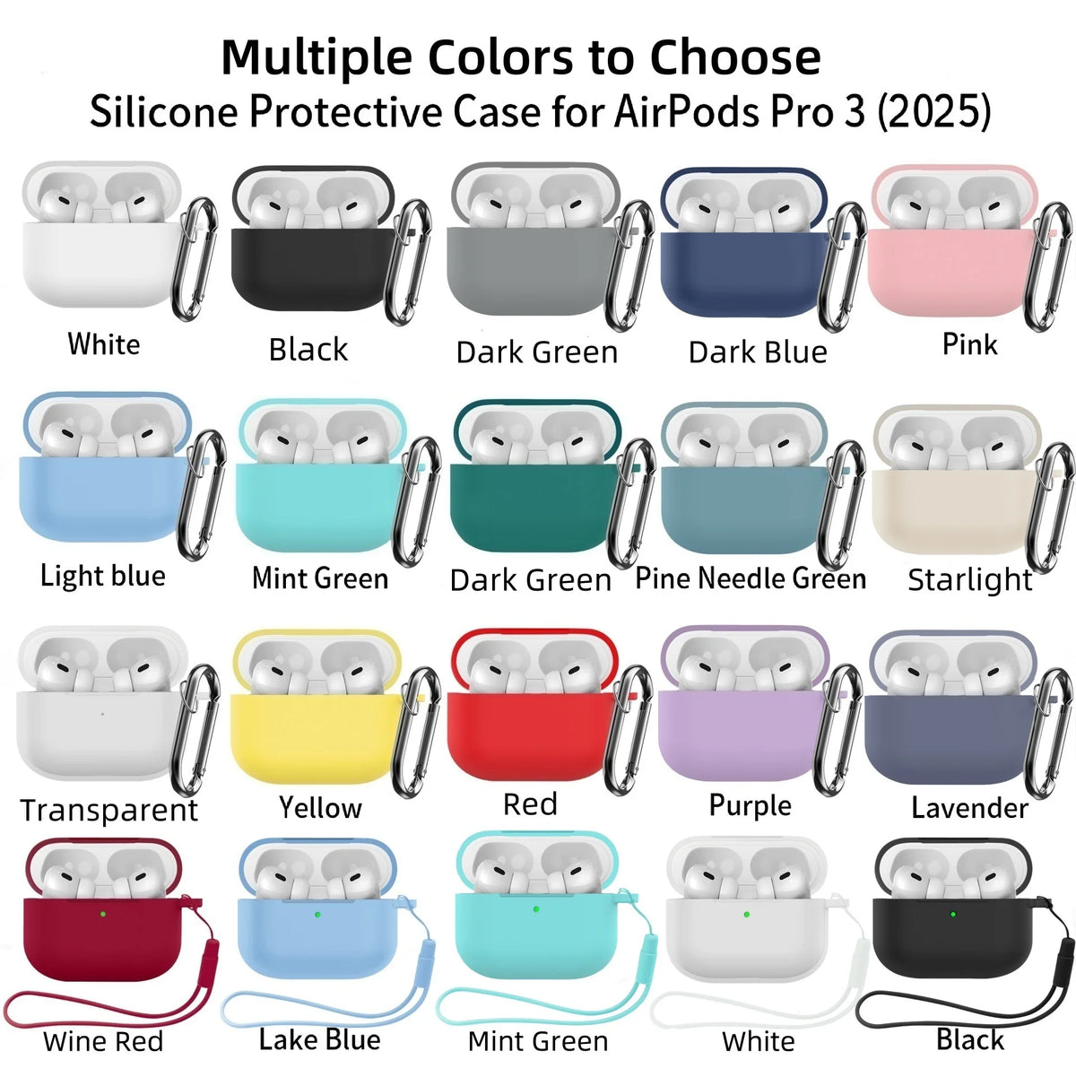for AirPods Pro 3 2025 New Case Full Protective Soft Silicone Shockproof Case with Keychain for AirPods Pro 3 Case for Men Women