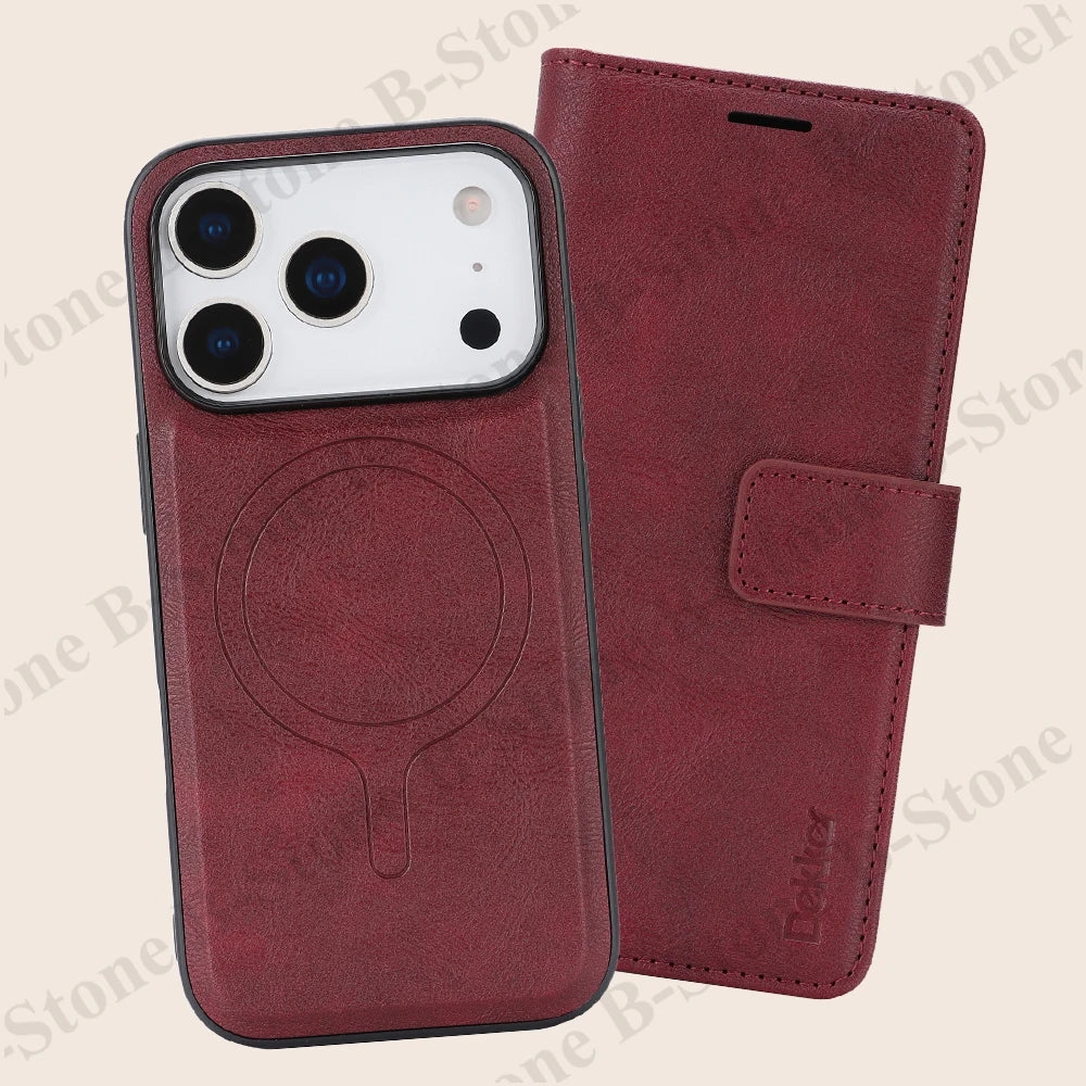 2 In 1 Leather Flip Case for Iphone 18 17 Promax 16 Pro Max 15 Plus 14 13 12 17E 16E Magnetic Cash Card Holder Wallet Phone Case