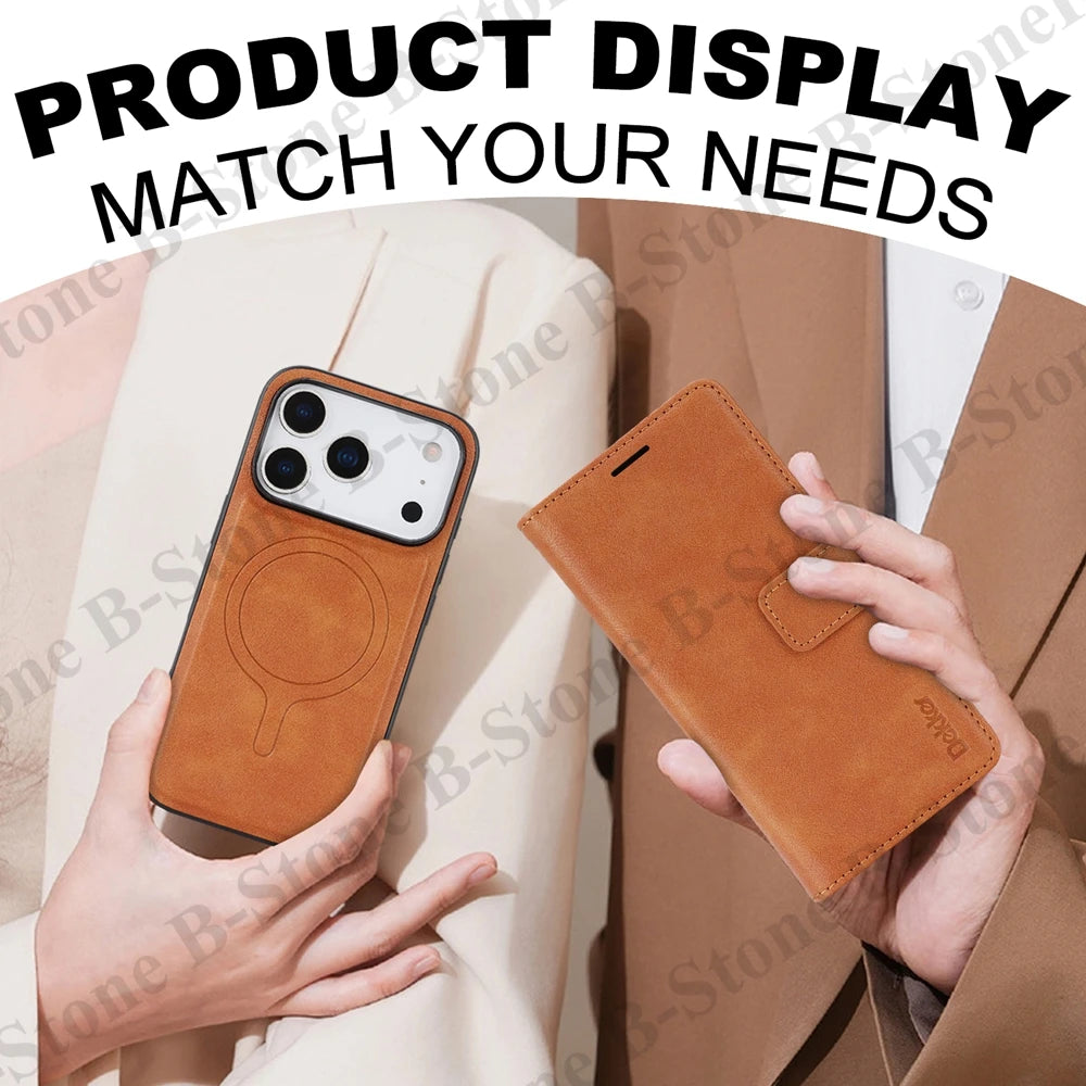 2 In 1 Leather Flip Case for Iphone 18 17 Promax 16 Pro Max 15 Plus 14 13 12 17E 16E Magnetic Cash Card Holder Wallet Phone Case