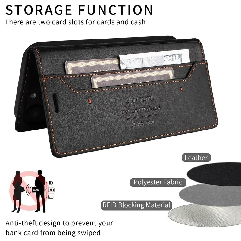 Leather Magnetic Flip Case for iPhone 16 17 15 14 13 12 11 Pro Max 17E 16E Air XR XS Max 7 8 Plus SE 2022 Wallet Slot Phone Case
