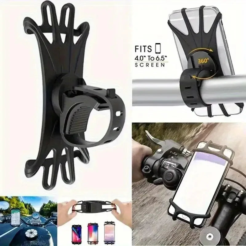 Safe 360 Rotatable Silicone Anti Slip Bike Motorcycle Phone Holder Pull Type Bracket for All Phones Stand Kit Set Case