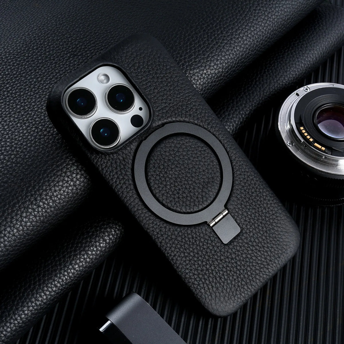 Magnet Ring Stand Phone Case for IPhone 18 Pro Max 17e 16 15 13 14 12 11pro Cover Genuine Leather Case Magnetic Back Cover Cases