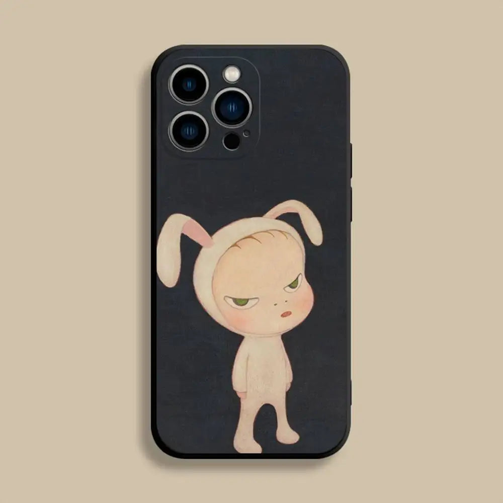 Y-Yoshitomos Art N-Nara Phone Case For iPhone 17,16,15,14,13,12,Pro,Max,Plus,E,SE4,Air,Mini Black Soft Cover