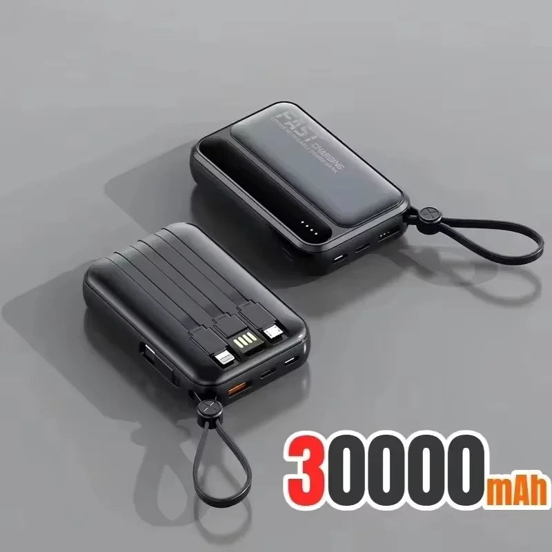 Lenovo 500000mAh Fast Charge Power Bank Portable Large Capacity 4 Built‑in Cables Backup Battery for Smartphones Daily Outdoor