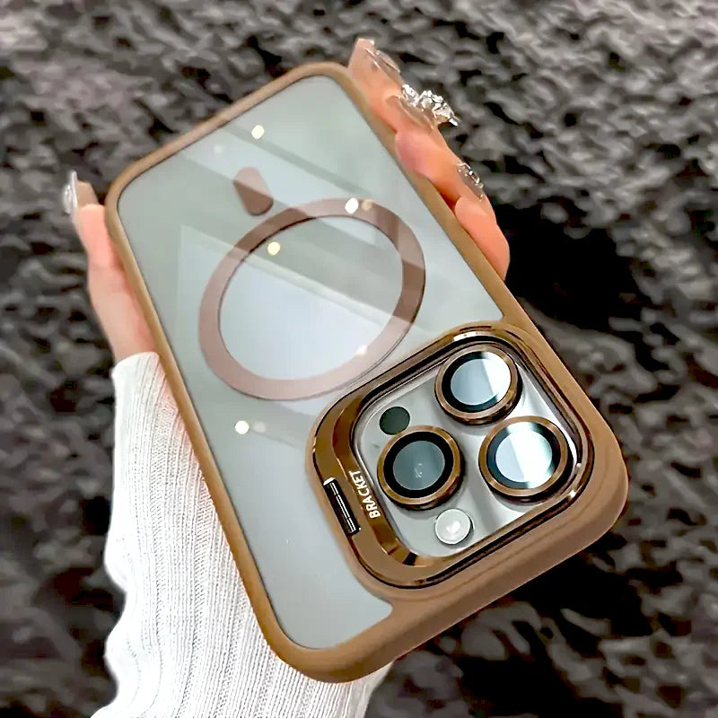 Luxury Transparent Case For iPhone 18 17 16 15 14 13 12 11 Pro Max Air 18Pro 16Pro For Magsafe Wireless Charge Stand Lens Cover