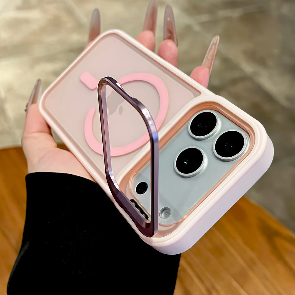 Matte Translucent Case For iPhone 18 17 16 15 14 13 12 Pro Max for Magsafe Mag Safe Charge Anti-fingerprint Stand Holder Cover