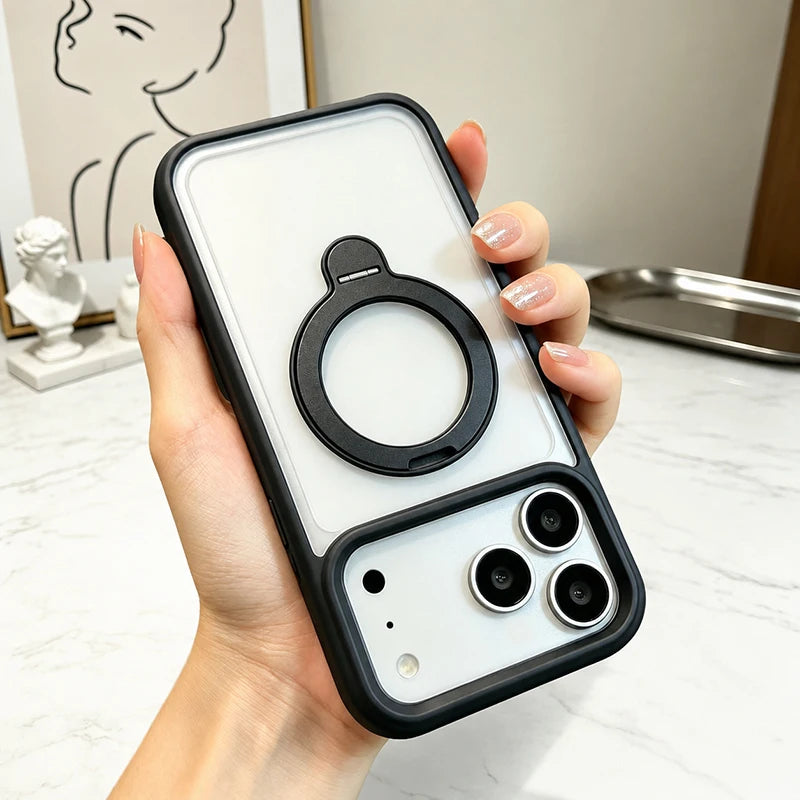 Magnetic Phone Case With 360 Rotatable Metal Kickstand, Clear Shockproof Protective Cover With IPhone 17 Pro Max 16 15 14 13 12 All Models