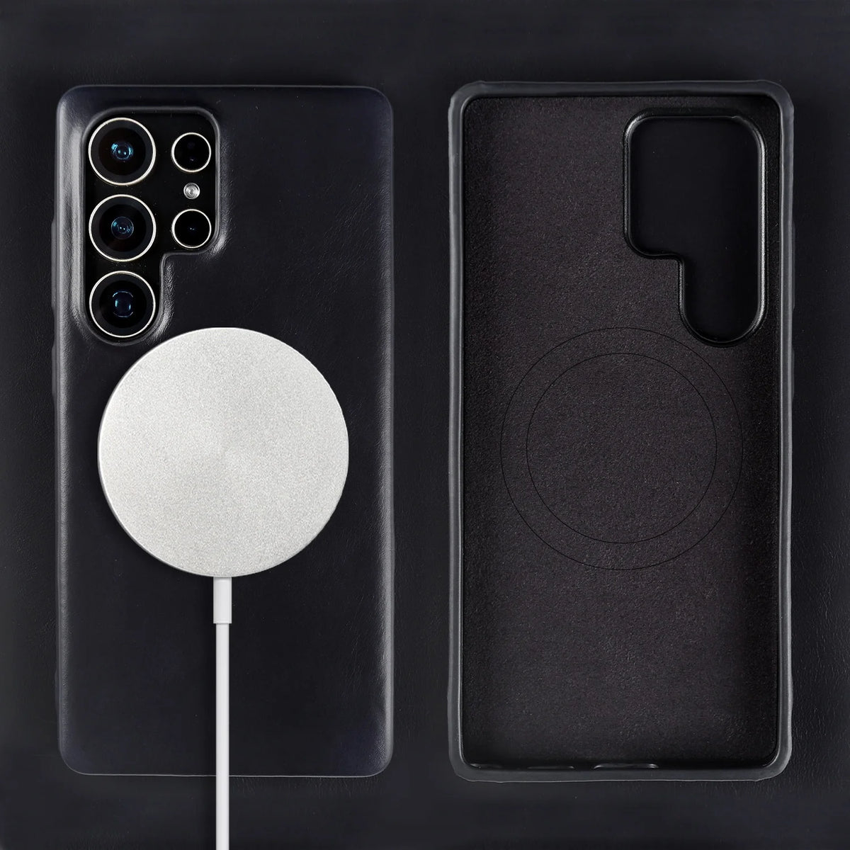 Full Wrapped Magnetic Genuine Leather Phone Case for Samsung Galaxy S25 Edge Cases S24 S23 S22 S21 S26 Wireless Charging Cover