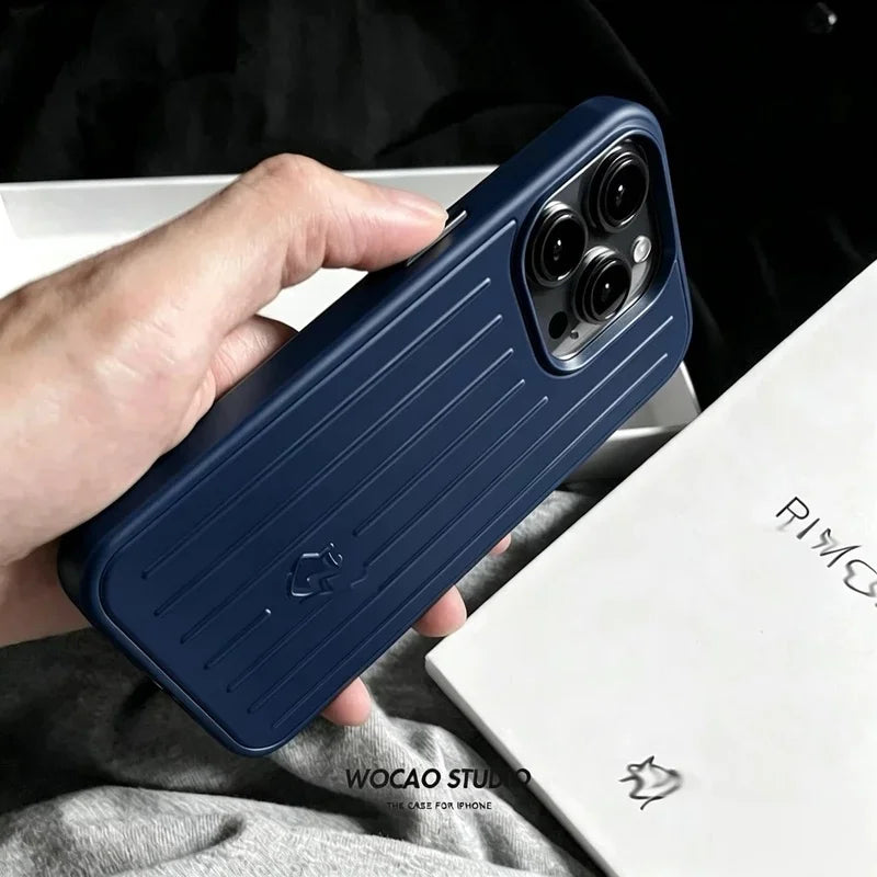 Phone Case For iPhone 14 15 16 17 Pro Max Aluminum Alloy Protective Cover Shockproof Luxury 3D Grooved Stripe Business Coque