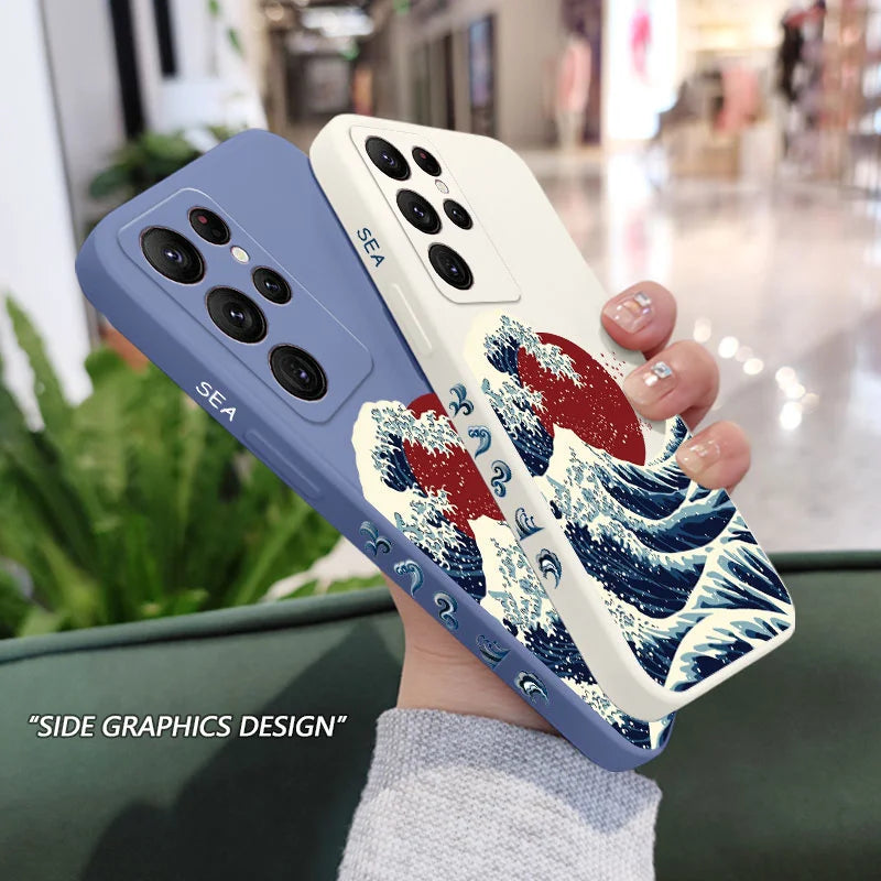 Red Sun Sea Waves Phone Case For Samsung Galaxy S25FE S24 S23 S22 S21 S20 Ultra Plus FE S10 S9 Note 20 ultra 10 9 Plus Cover