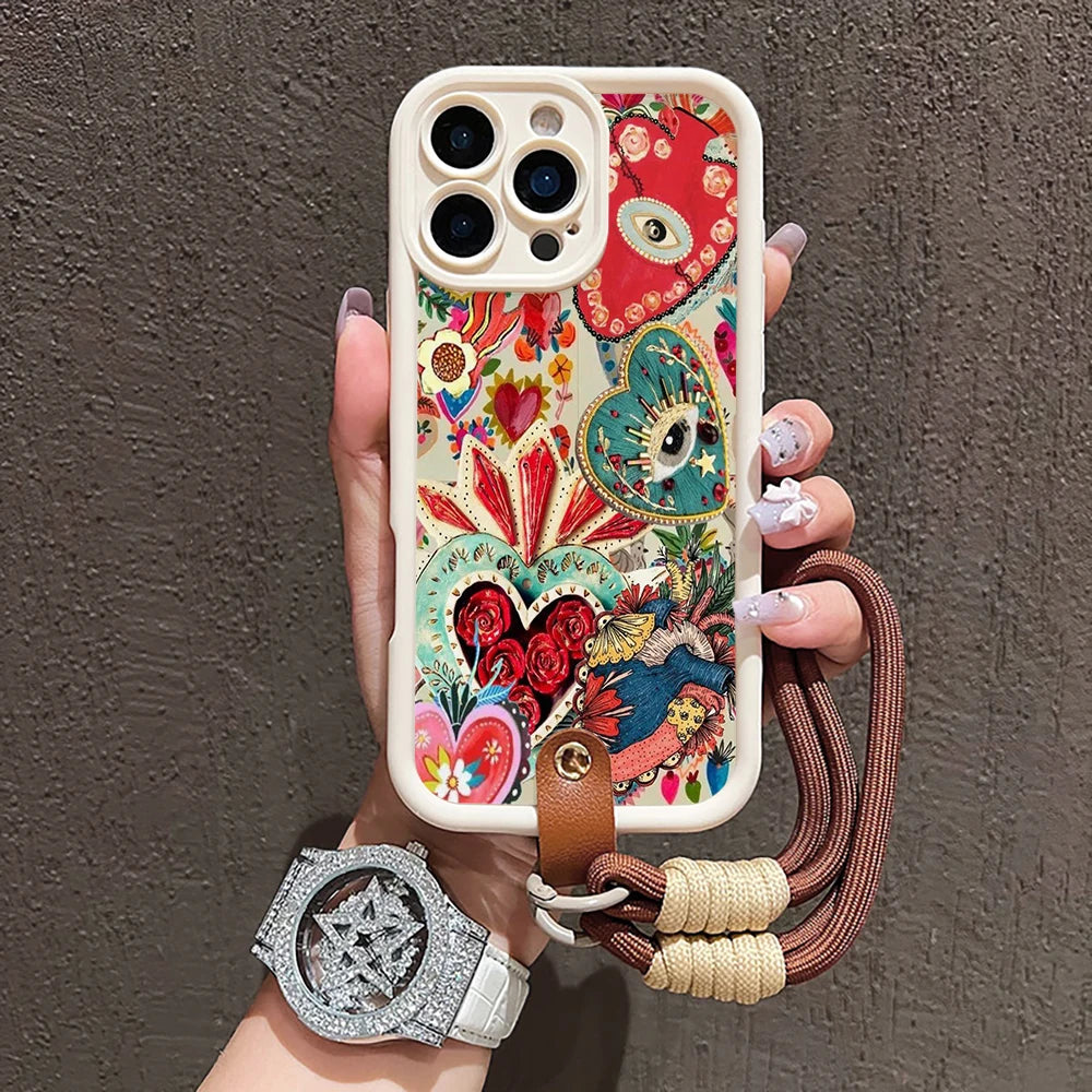 Mexican Folk Customs Silicone Phone Case For iPhone 17 16 17 Pro 15 14 13 12 11 Pro Max 16E 7 8 Plus XR XS With Lanyard Cover