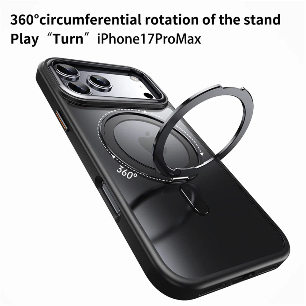 Luxury For Magsafe 360 Rotating Magnetic Stand Phone Case for iPhone 17 16 15 Pro Max 14 13 12 11 Metal Ring Fold Bracket Cover
