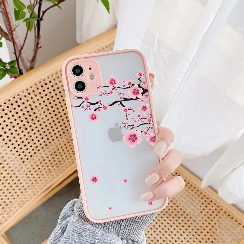 Painted Flower Phone Case For iPhone 15 13 14 12 11 Pro Max Mini 7 8 Plus SE Mini Shockproof Matte Hard Back Cover Shell Fundas