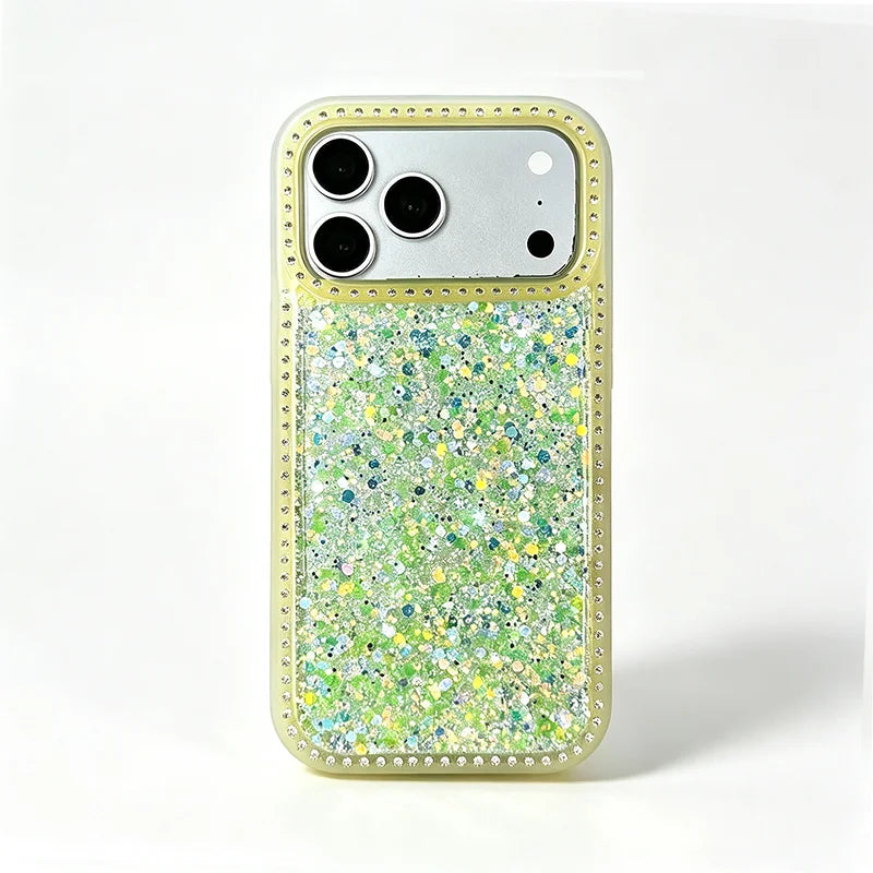 Luxury Dense Colorful Glitter Rhinestone Trim Phone Case, High Shine Glam Sparkling Crystal Decor Protective Cover Compatible with iPhone 11 12 13 14 15 16 17 Series