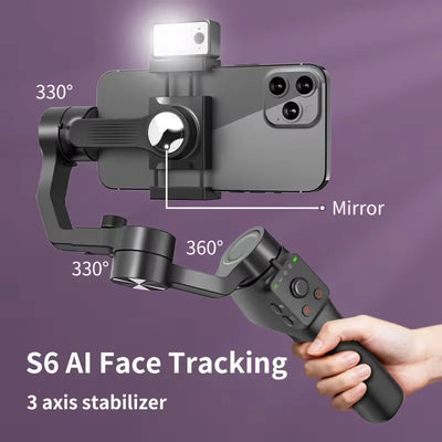 QAML S6 3-Axis Gimbal Gesture Control & Fill Light for Smooth Vlogs, Streams & Selfies. Compact & Durable, Perfect for Creator
