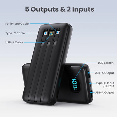 6-in-1 Power Bank 10000mAh PD 12.5W Fast Charging Phone External Battery Powerbank Charger for Xiaomi Poco iPhone Samsung iPad