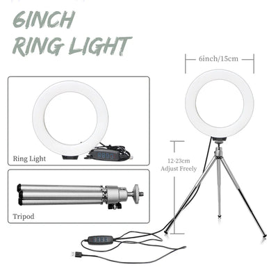 6 inch LED Photography Video Light Panel RGB Filters Lighting Photo Studio Lamp Kit For Shoot Live Streaming Ring Light Tripod
