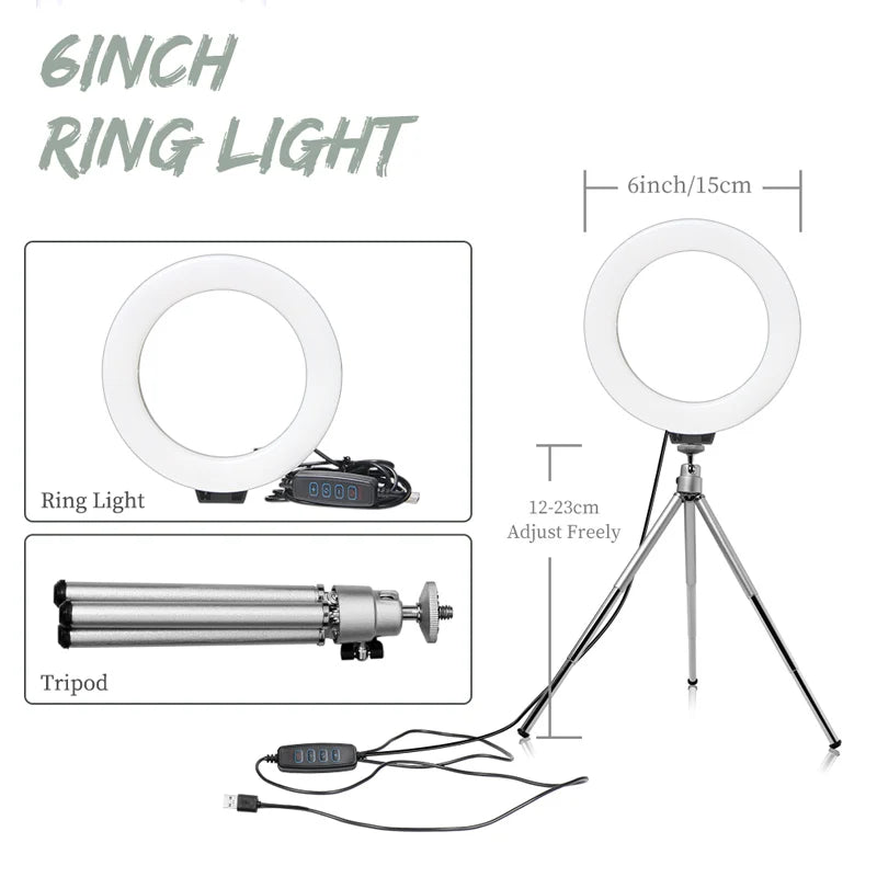 6 inch LED Photography Video Light Panel RGB Filters Lighting Photo Studio Lamp Kit For Shoot Live Streaming Ring Light Tripod