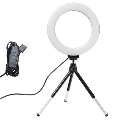 6 Inch Mini LED Selfie Ring Light Desktop Video Lamp With Tripod Stand USB Plug For YouTuber Live Vlog Makeup Studio