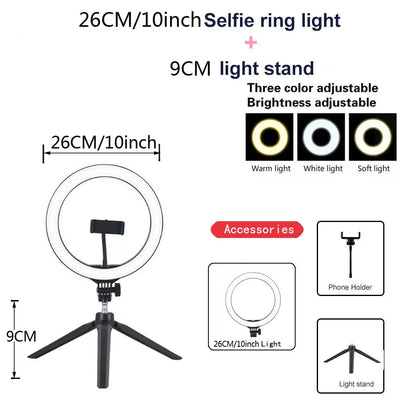 26 33CM Video Lights Dimmable Light Selfie LED Ring Light USB Ring Lighting Lamp With Tripod Stand To Make Youtube Ringlight