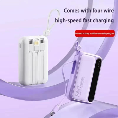 Lenovo 500000mAh Fast Charge Power Bank Portable Large Capacity 4 Built‑in Cables Backup Battery for Smartphones Daily Outdoor