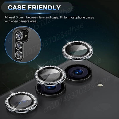 Bling 3D Diamond Metal Camera Ring Protector For Samsung Galaxy A55 A35 A54 A34 A15 5G Alloy Lens HD Tempered Glass Protect Cap