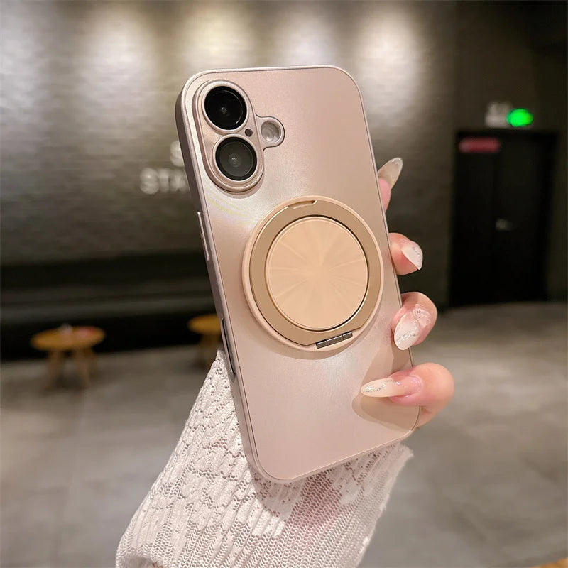 360 degree Rotatable Magsafe Ring Holder Case For iPhone 16 Pro Max 16 Plus 15 Pro 14 13 12 11 Frosted Plating Lens Film Cases