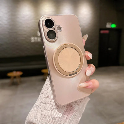 360 degree Rotatable Magsafe Ring Holder Case For iPhone 16 Pro Max 16 Plus 15 Pro 14 13 12 11 Frosted Plating Lens Film Cases