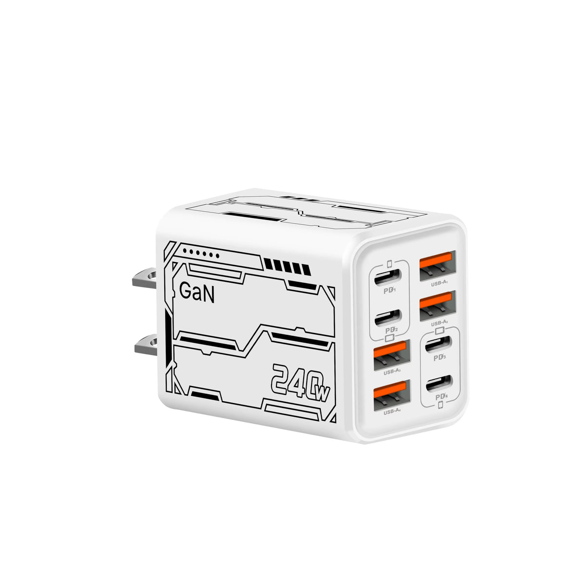 Lenovo 8‑in‑1 240W Multi-Port Charger 4USB 4Type C with PD Fast Charging Charging Station for Smartphone Universal EU US UK Plug