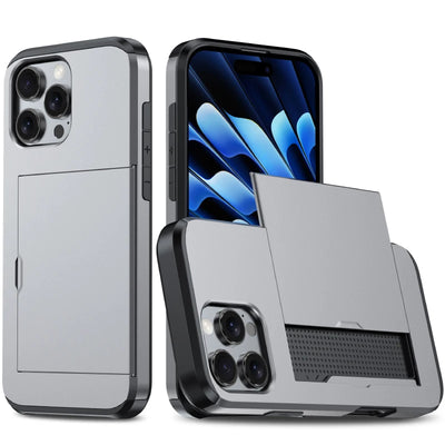 Push Pull Wallet Card Slot Solid Color Shockproof Phone Case For iPhone 16 Pro Max 14 11 12 13 15 Pro Max Mini Bumper Back Cover