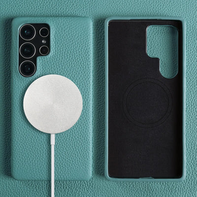 For Magsafe Case Samsung Galaxy S26 Ultra S25FE S23Plus S23Ultra S24 Premium Genuine Leather Cover Magnetic Cases Full Coverage