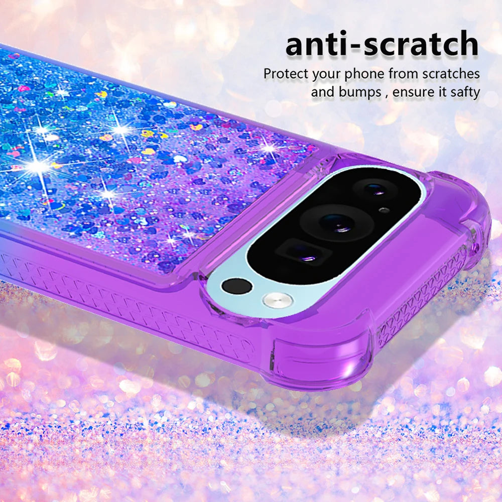 Bling Moving Liquid Floating Sparkle Colorful Glitter TPU Protective Case For Google Pixel 9 Pro XL 8 9A 8A 7A Waterfall Cover