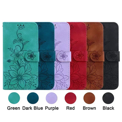 Magnetic Leather Phone Case For Google Pixel 10A 5 6A 8 9A 7 7A Pro Pixel 9 10 Pro XL Embossed Lilies Flip Cover Wallet Case